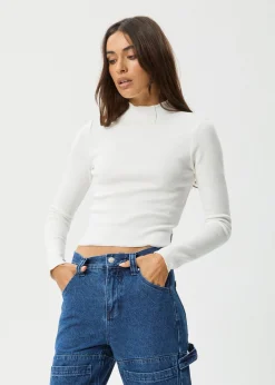 Long Sleeve|Essentials<Afends Iconic  - Long Sleeve Rib Top White