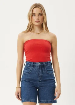 Sleeveless|Essentials<Afends Jamie  - Rib Tube Top Tomato