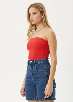 Sleeveless|Essentials<Afends Jamie  - Rib Tube Top Tomato