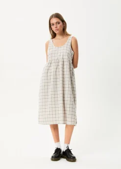 Dresses<Afends Leo  - Seersucker Midi Dress Coffee / White
