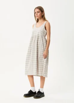 Dresses<Afends Leo  - Seersucker Midi Dress Coffee / White