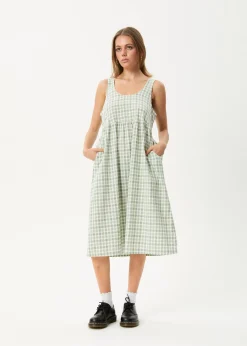 Dresses<Afends Leo  - Seersucker Midi Dress Green / White
