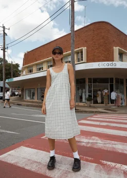 Dresses<Afends Leo  - Seersucker Midi Dress Green / White
