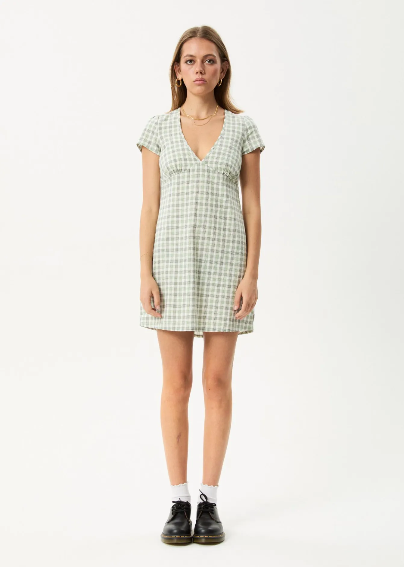 Dresses<Afends Leo - Seersucker Mini Dress Green / White