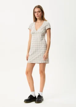 Dresses<Afends Leo  - Seersucker Mini Dress Coffee / White