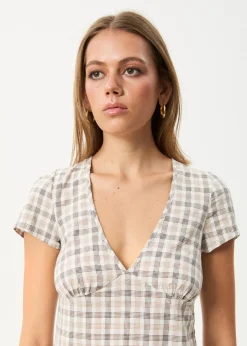Dresses<Afends Leo  - Seersucker Mini Dress Coffee / White