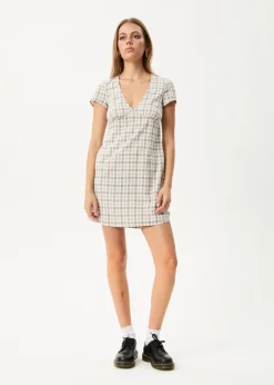 Dresses<Afends Leo  - Seersucker Mini Dress Coffee / White