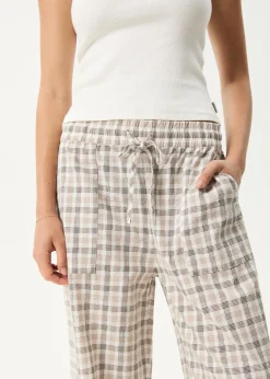 Pants<Afends Leo  - Seersucker Wide Leg Pant Coffee / White