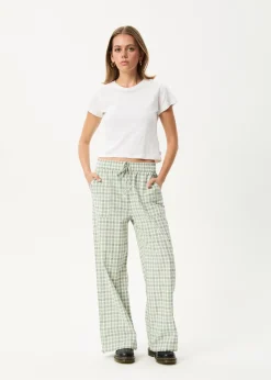 Pants<Afends Leo  - Seersucker Wide Leg Pant Green / White