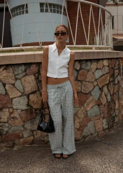 Pants<Afends Leo  - Seersucker Wide Leg Pant Green / White