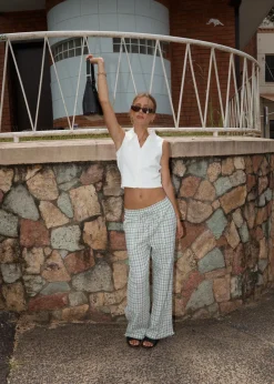 Pants<Afends Leo  - Seersucker Wide Leg Pant Green / White