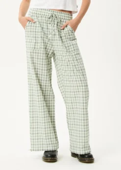 Pants<Afends Leo  - Seersucker Wide Leg Pant Green / White