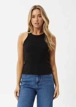 Sleeveless|Essentials<Afends Lydia  - Rib Singlet Black
