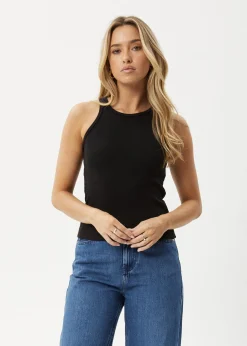 Sleeveless|Essentials<Afends Lydia  - Rib Singlet Black