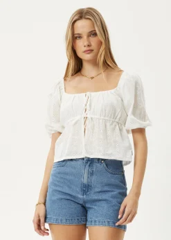 Sets & Co-Ords|Tees & Shirts<Afends Marlow  - Tie Front Top White
