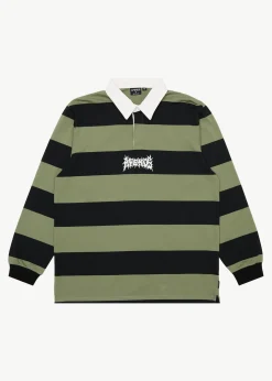 Long Sleeve<Afends Mental  - Rugby Long Sleeve Tee Oil Green