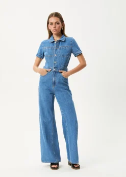 Jumpsuits & Overalls|Essentials<Afends Miami  - Denim Flared Jumpsuit Worn Blue
