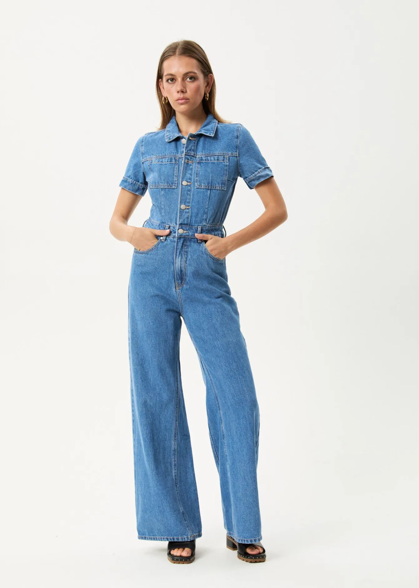 Jumpsuits & Overalls|Essentials<Afends Miami - Denim Flared Jumpsuit Worn Blue