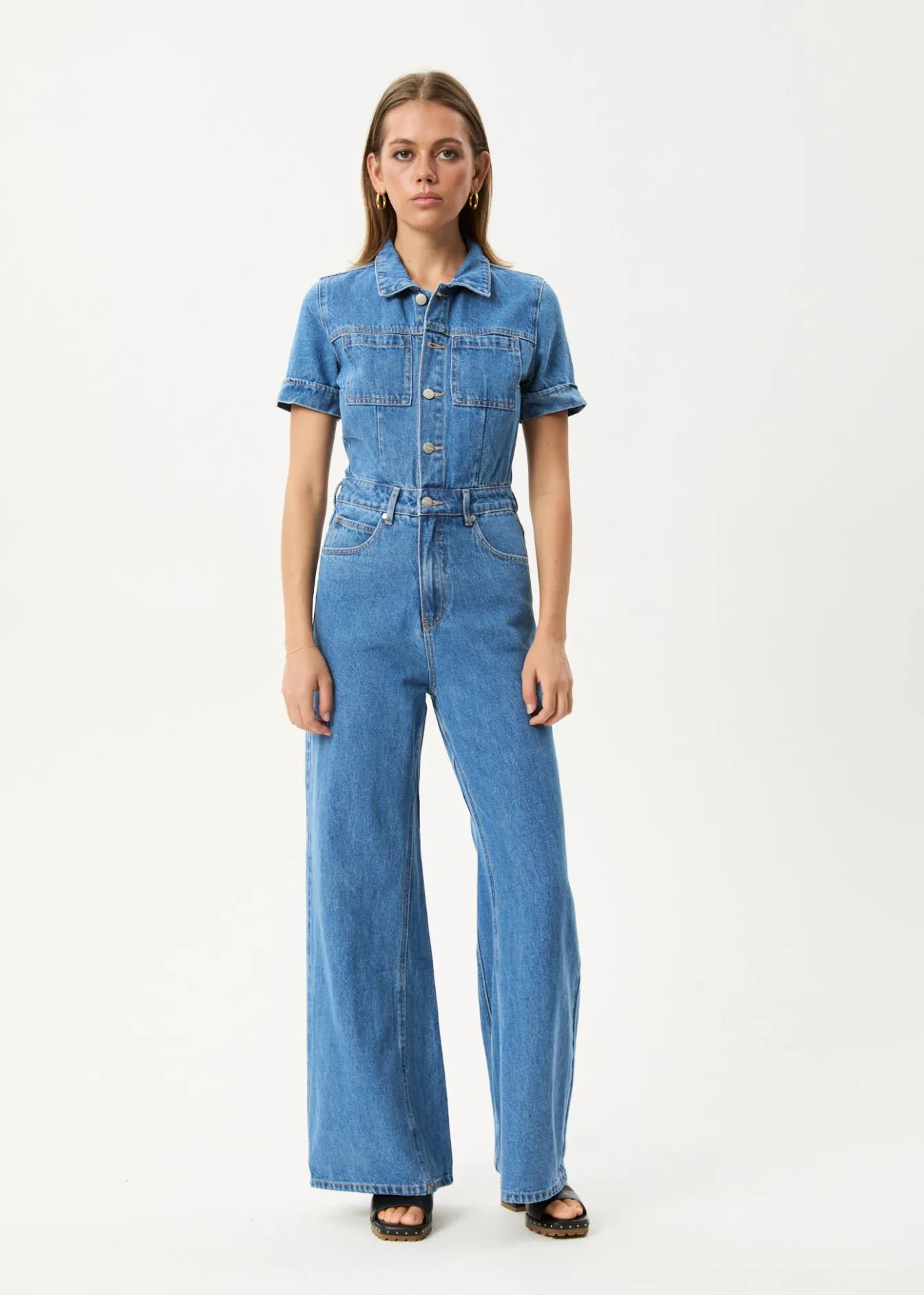 Jumpsuits & Overalls|Essentials<Afends Miami - Denim Flared Jumpsuit Worn Blue