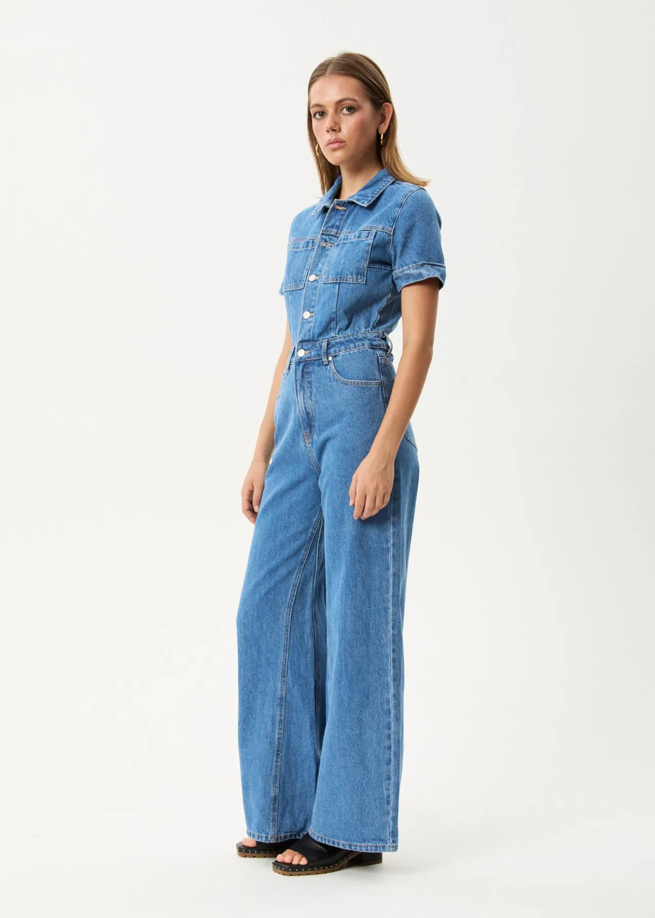 Jumpsuits & Overalls|Essentials<Afends Miami - Denim Flared Jumpsuit Worn Blue