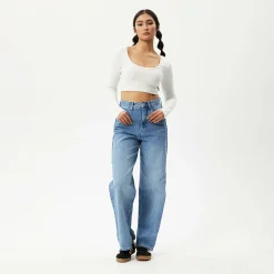 Long Sleeve|Essentials<Afends Milla  - Rib Long Sleeve Cropped Top Off White