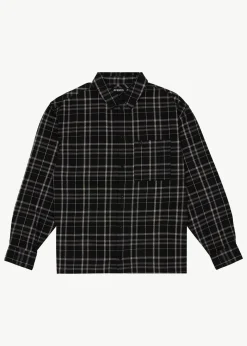 Shirts<Afends Nights  - Flannel Long Sleeve Shirt Black Check