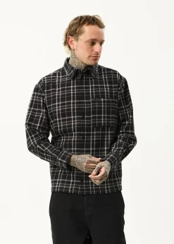 Shirts<Afends Nights  - Flannel Long Sleeve Shirt Black Check
