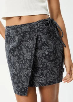 Skirts<Afends Paisley  - Mini Wrap Skirt Black