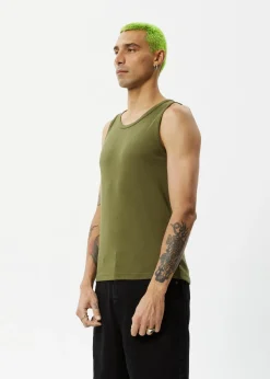 Sleeveless<Afends Paramount  - Rib Singlet Military