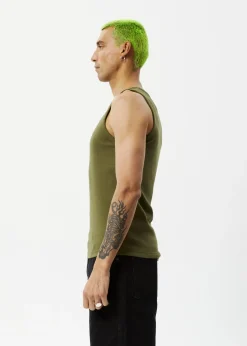 Sleeveless<Afends Paramount  - Rib Singlet Military