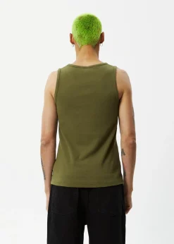 Sleeveless<Afends Paramount  - Rib Singlet Military