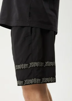Shorts<Afends Peace Out Tape  - Elastic Waist Short Black