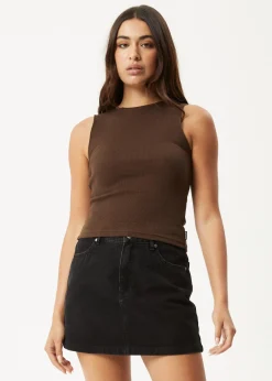 Sleeveless|Essentials<Afends Peony  - Rib High Neck Tank Coffee