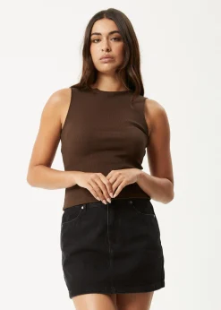 Sleeveless|Essentials<Afends Peony  - Rib High Neck Tank Coffee