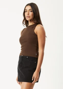 Sleeveless|Essentials<Afends Peony  - Rib High Neck Tank Coffee
