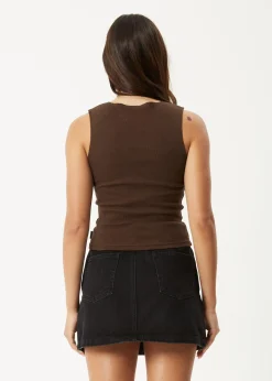Sleeveless|Essentials<Afends Peony  - Rib High Neck Tank Coffee