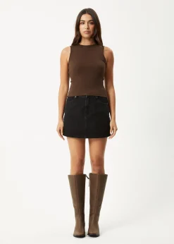Sleeveless|Essentials<Afends Peony  - Rib High Neck Tank Coffee