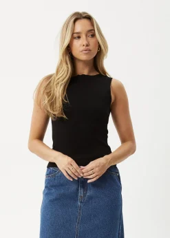 Sleeveless|Essentials<Afends Peony  - Rib High Neck Tank Black
