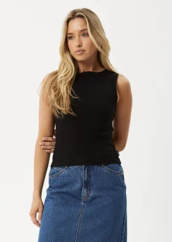 Sleeveless|Essentials<Afends Peony  - Rib High Neck Tank Black