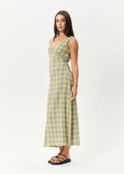 Dresses<Afends Position  - Seersucker Maxi Dress Green Check