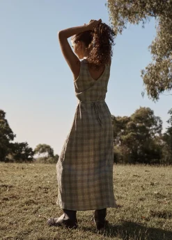 Dresses<Afends Position  - Seersucker Maxi Dress Green Check