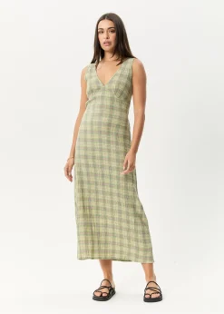 Dresses<Afends Position  - Seersucker Maxi Dress Green Check