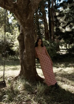 Dresses<Afends Position  - Seersucker Maxi Dress Red Check