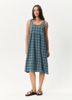 Dresses<Afends Position  - Seersucker Midi Dress Navy Check