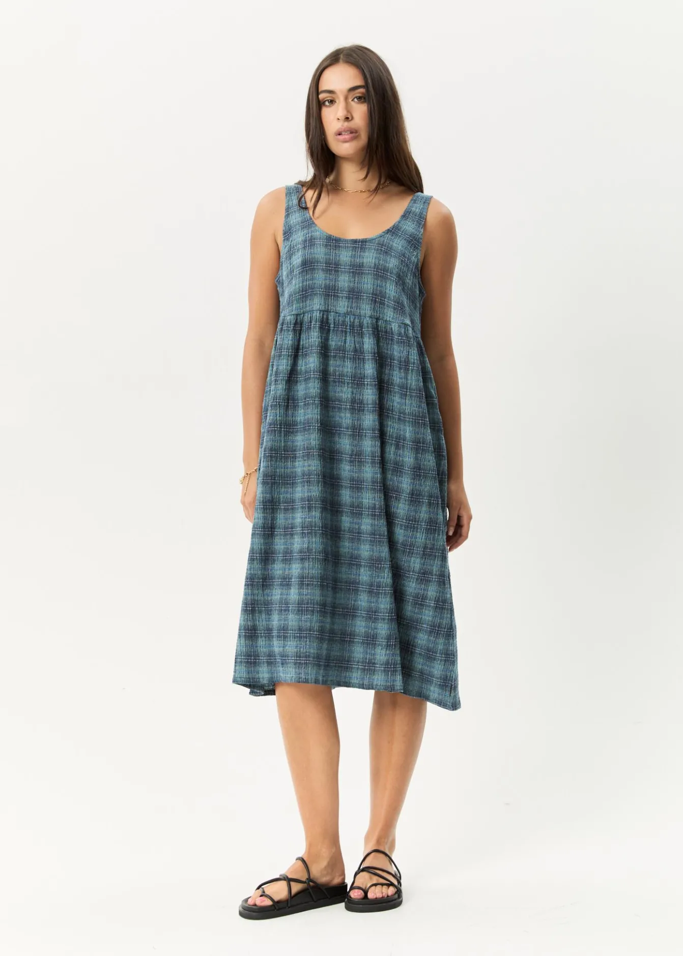 Dresses<Afends Position - Seersucker Midi Dress Navy Check