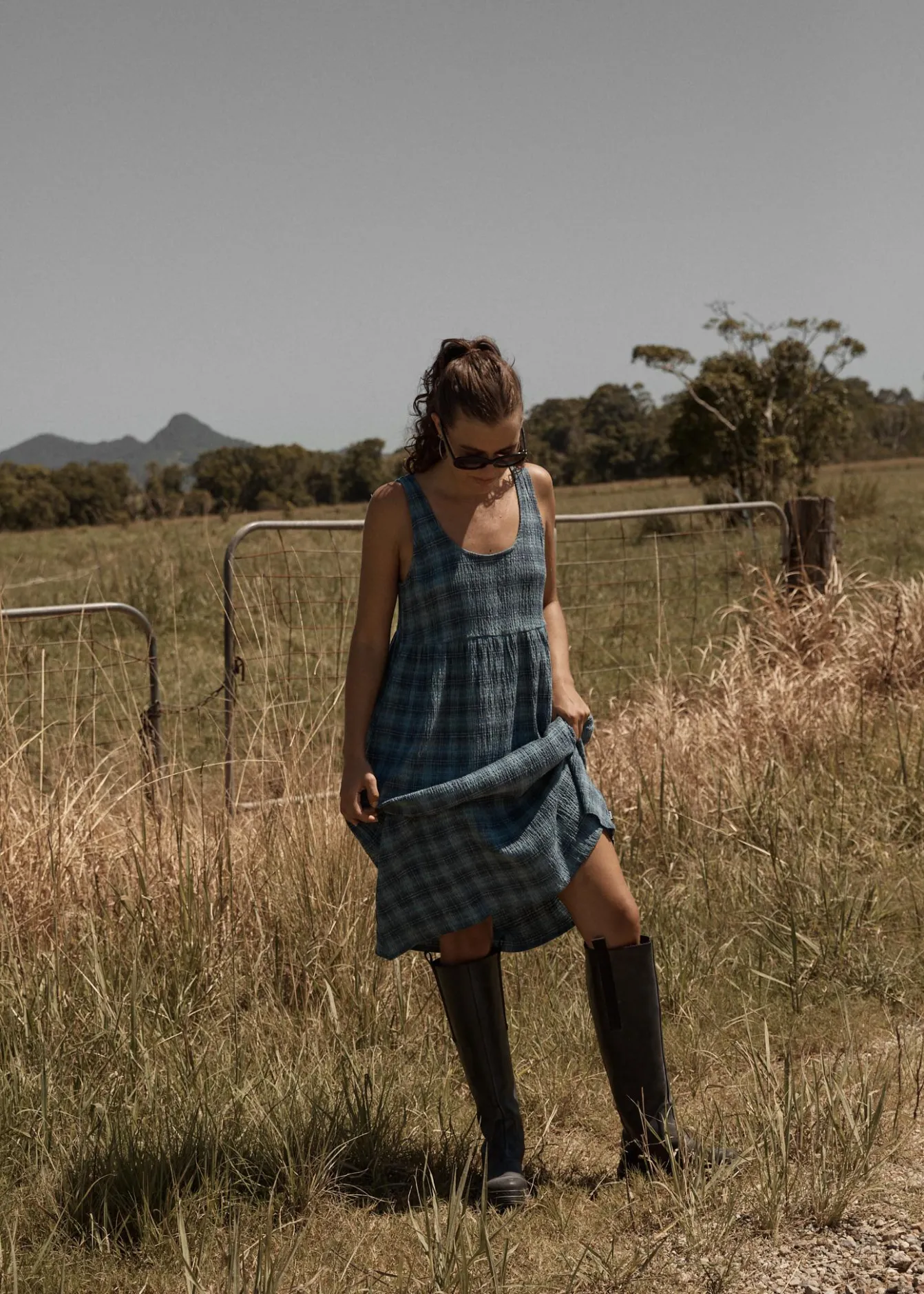 Dresses<Afends Position - Seersucker Midi Dress Navy Check