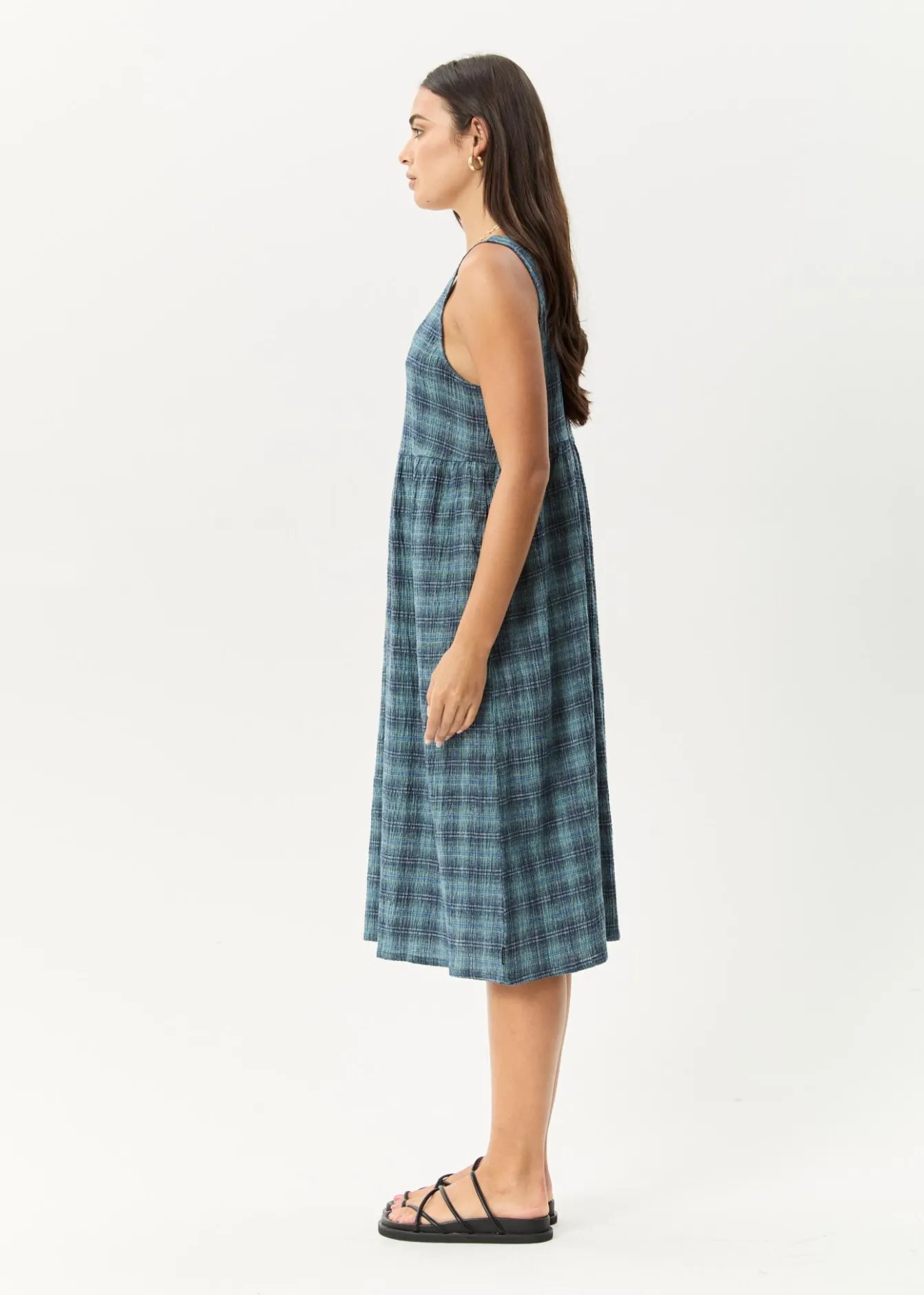 Dresses<Afends Position - Seersucker Midi Dress Navy Check