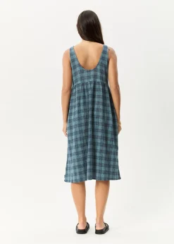 Dresses<Afends Position - Seersucker Midi Dress Navy Check