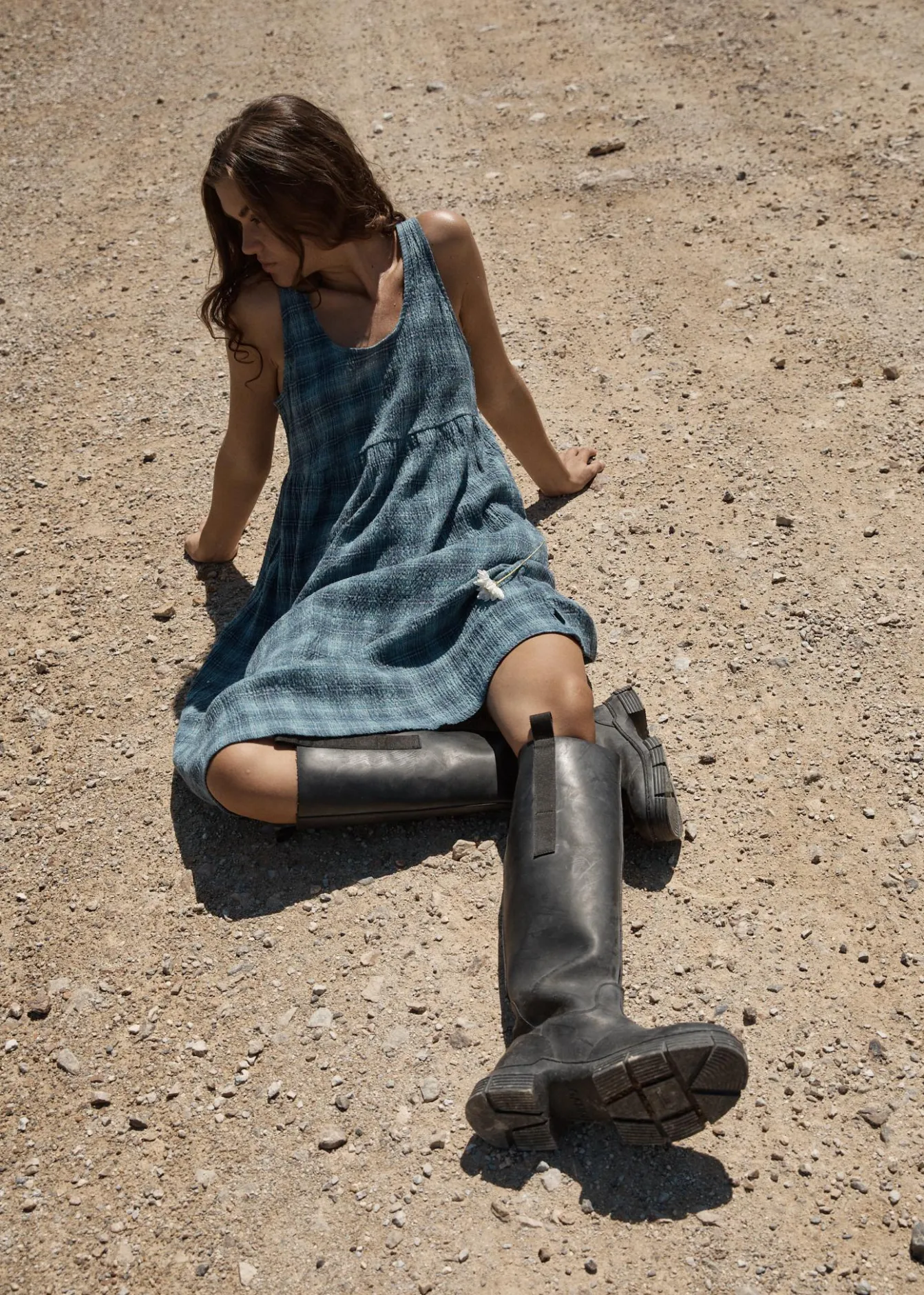 Dresses<Afends Position - Seersucker Midi Dress Navy Check