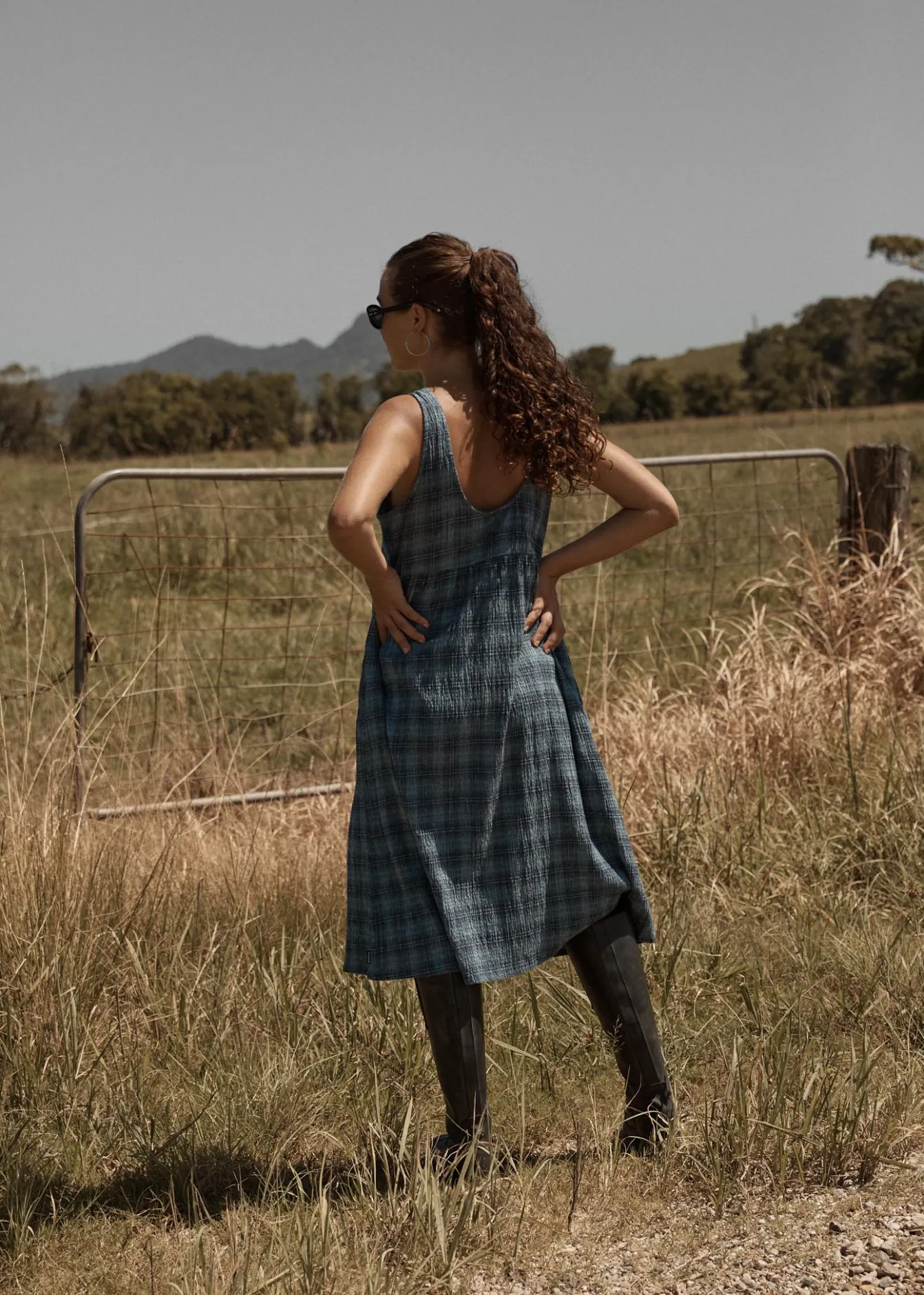 Dresses<Afends Position - Seersucker Midi Dress Navy Check